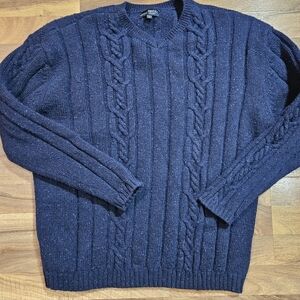 BKE 67 Cable Knit Sweater Blue Size XL Lambswool Cotton Nylon